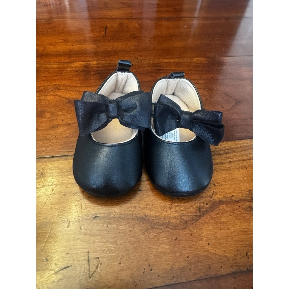 9-12 Months Black Baby Girl Dressy Shoes w/h Bows